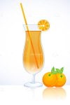 Orange Juice in Cocktail Glass with Orange Slice and Oranges
